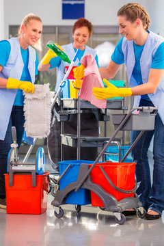 Commercial cleaners doing the job together