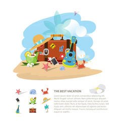 travel bag on the beach . holiday concept - vector
