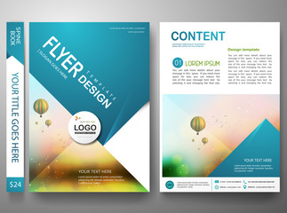 Flyers design template vector.Brochure annual report magazine poster.Leaflet cover book presentation with balloon and sky background. Layout in A4 size with abstract blue polygons.illustration.