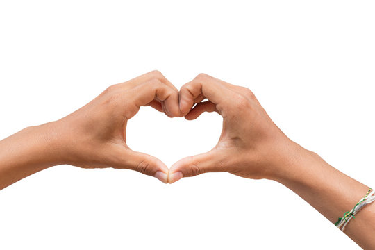 Human hand in heart shape showing love friendship and with clipping path