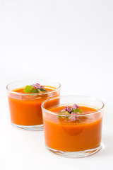 Gazpacho soup in glass Isolated on white background
