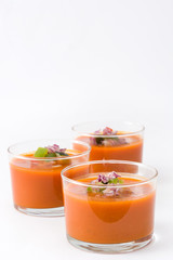 Gazpacho soup in glass Isolated on white background
