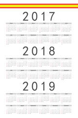 Set of rectangle Spanish 2017, 2018, 2019 year vector calendars