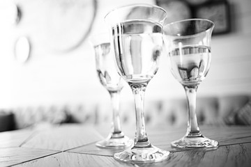 glass of water in the interior of the restaurant