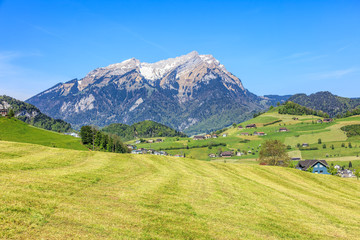 Springtime view in Nidwalden with Mt. Pilatus in the background