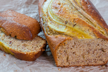 Banana loaf multigrain bread biscuit cake, healthy snack 