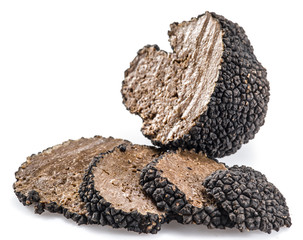 Black truffles isolated on a white background.