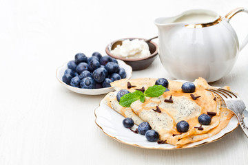 Homemade  poppy seed traditional pancakes with cream cheese and