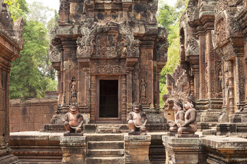 Guardians statues inBanteay Srey hindu khmer temple in Angkor Wat, Cambodia. 