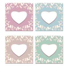 set of vector baby card with carriage, nipple, bow, frame and foot print, baby shower card..