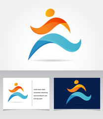 Running marathon, people run, colorful icon