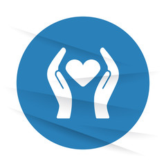 White Heart care icon label on wrinkled paper