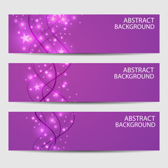 A set of banners. Abstract with wavy lines on a purple background