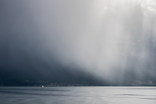 Storm Passing Over Lake Geneva In Switzerland