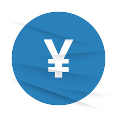 White Yen icon label on wrinkled paper