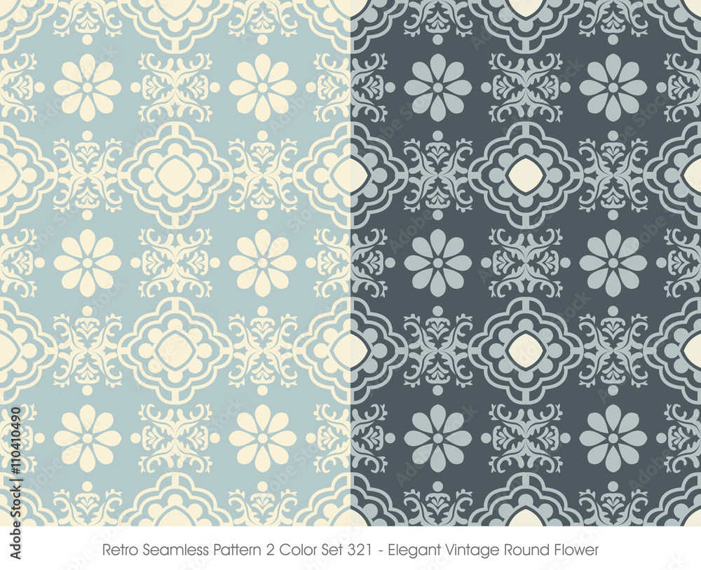 Wall mural retro seamless pattern 2 color set_321 elegant vintage round flower