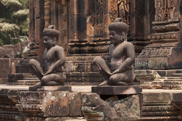 Guardian statues in Banteay Srey hindu khmer temple in Angkor Wat, Cambodia. 