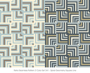 Retro Seamless Pattern 2 Color Set_341 Spiral Geometry Square Line