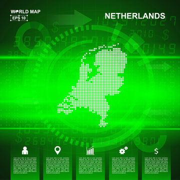 Map Of Netherlands,Abstract Green background, pixel vector illustration