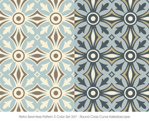 Retro Seamless Pattern 2 Color Set_347 Round Cross Curve Kaleidoscope