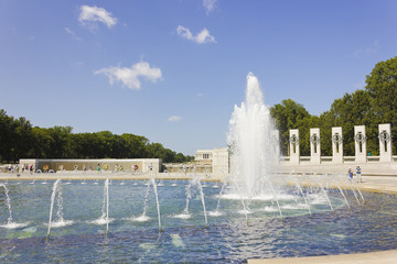 Rainbow Pool & fountain at the National World War II Memorial, National Mall, Washington DC