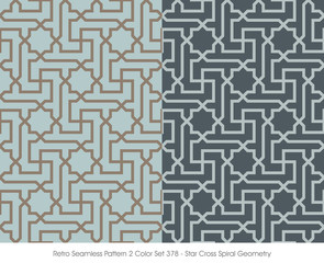 Retro Seamless Pattern 2 Color Set_378 Star Cross Spiral Geometry