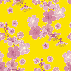 yellow background cherry blossom vector pattern for fabric