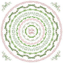 Set of decorative floral round frames and corner 