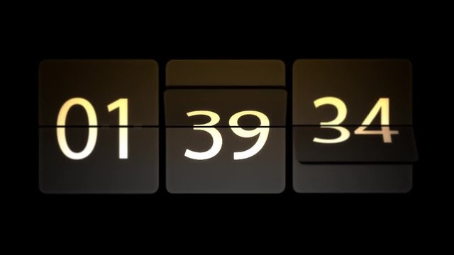 Chaotic moving clock. Clocks are set at 01:00 starting a new countdown. The time starts from the first hour of 01:00