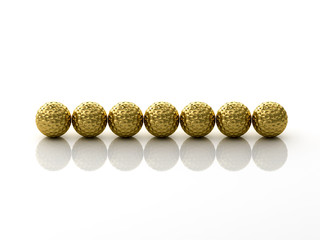 golden golf balls in white background 3d rendering