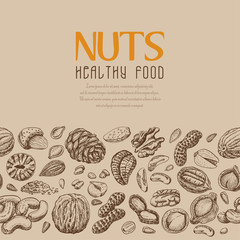 Vector background with nuts arranged horizontally