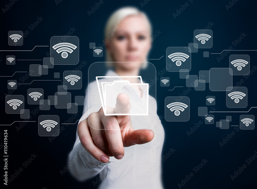 Wall mural social network wifi business button web file