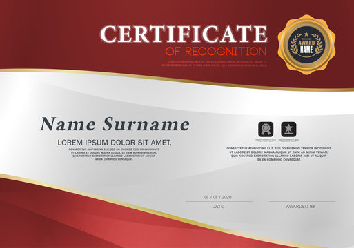 Certificate Red and Gold Template Layout in A4 Size
