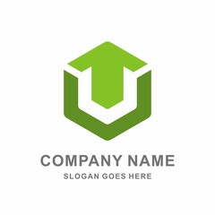 Up Arrow Geometric Hexagon Letter U Vector Logo Template