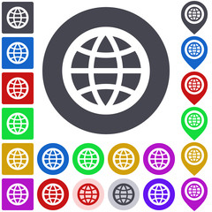 Globe icon, button, symbol set