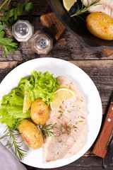 fried fish fillet and vegetable