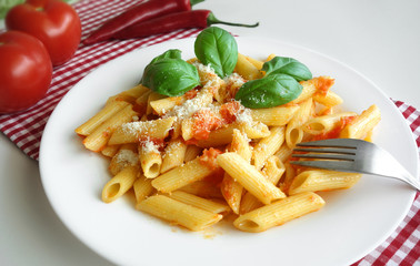 Pasta Penne Tomato Sauce Parmesan Basil
