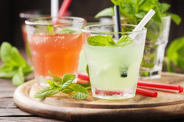 Mix of cocktails with rum and mint