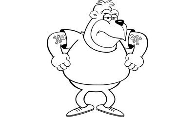 Black and white illustration of an angry gorilla.