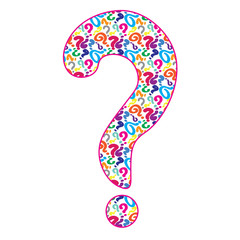 colorful question marks the concept of solutions to complex problems, find answers, challenge on white background, vector illustration