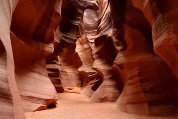 Glowing colors of Upper Antelope Canyon, the famous slot canyon in Navajo reservation near Page,...