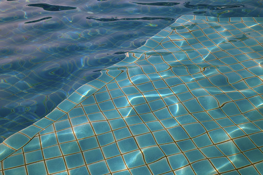 image of the floor of a swimming pool , the movement of water, bottom of pool,pattern of sunlight on the bottom of a pool