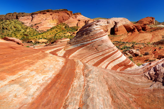 Amazing colors and shapes of Fire Wave sandstone formation in Valley of Fire State Park
