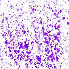 Акварельный абстрактный  цветной рисунок разноцветные пятна, разводы и брызги. Нежные весенние цвета. Фиолетовый  на белом фоне.