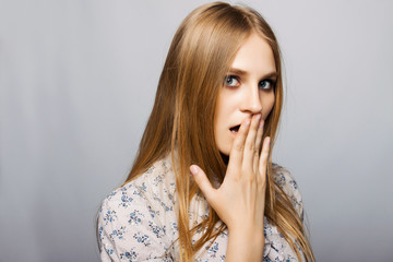 business woman with open-mouthed on white background