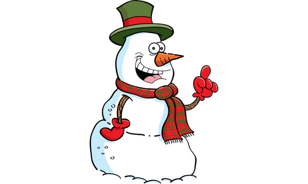 Cartoon illustration of a snowman with an idea.