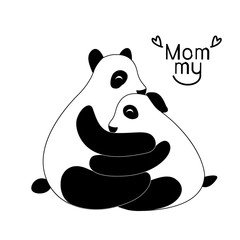 Cute baby and mommy panda isolated on white background. Vector.
