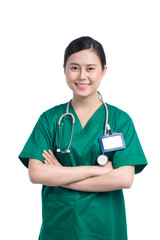 smiling female doctor, on white background