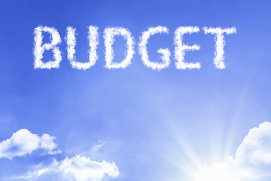Budget cloud word with a blue sky