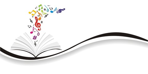 abstraktes Buch mit bunten Noten